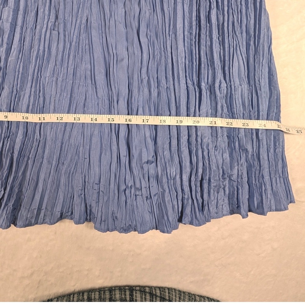 Eileen Fisher Blue 100% Crushed Silk Crinkle Maxi Skirt Small Boho A-line - Picture 6 of 11